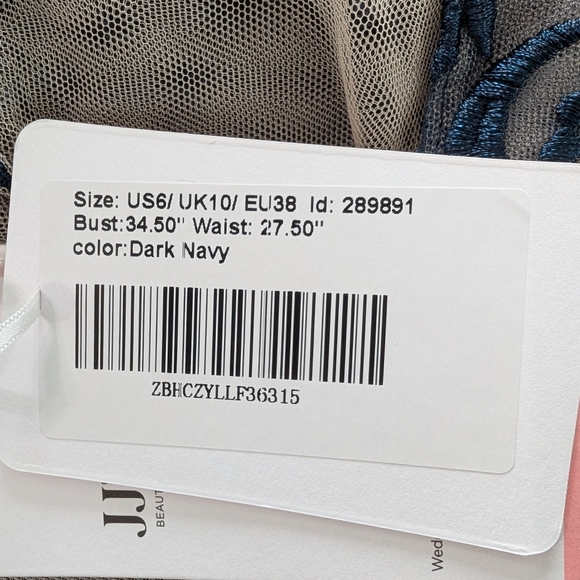 JJs House Navy Lace Midi Dress with Sequins. Sheer neck & sleeves. NWT.  Size 6 - Picture 9 of 11